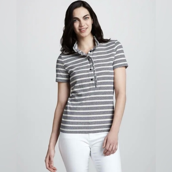 Tory Burch Stylish Striped Lidia Lace Polo Shirt, size XS - Picture 1 of 9
